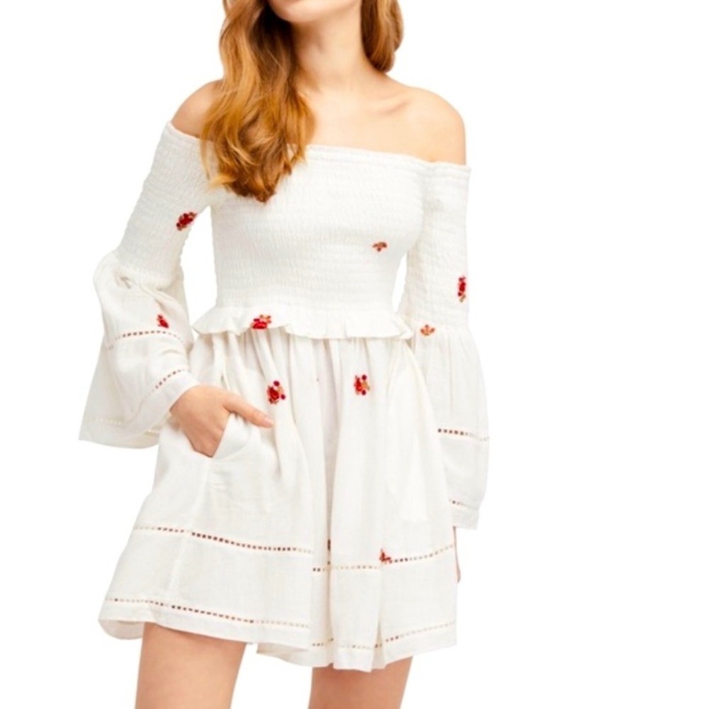 Free People Ivory White Counting Daisies Embroidered Mini Dress Medium